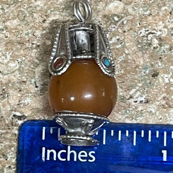 VINTAGE STERING SILVER PENDANT BUTTERSCOTCH JASPER LANTERN SHAPE GEMSTONE TRIM - Picture 4 of 5